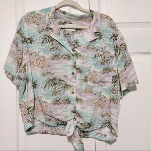 Tropical Hawaiian vacation button down with tie